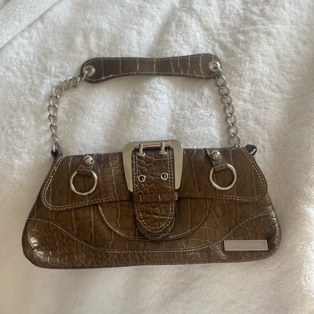 Jimmy Choo Brown Croc-Embossed Leather Bag